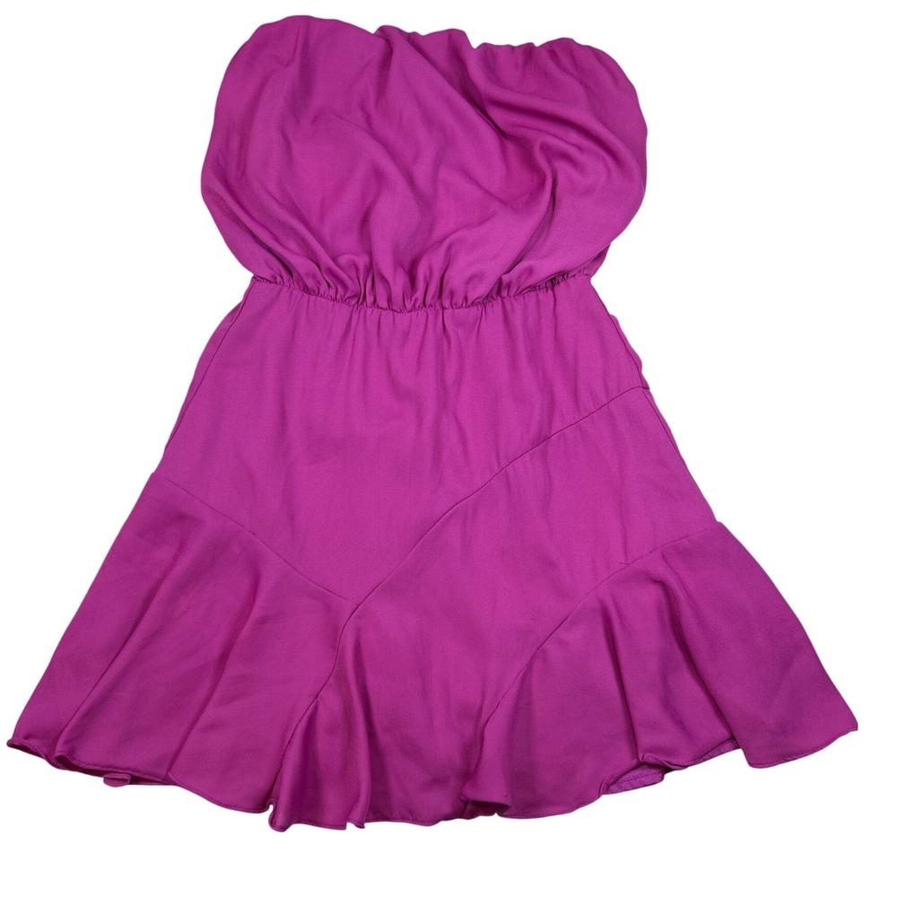 DO+BE Womens Strapless Blouson Mini Dress Magenta Purple Ruffle Hem Small Party